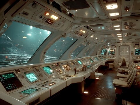 Futuristic Starship Command Bridge, Sci-Fi Control Room
