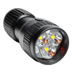 Black LED flashlight isolated on transparent background cutout