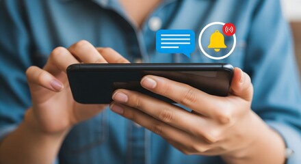 effectively conveys the concept of mobile communication, receiving messages, staying updated with notifications, and engaging with digital alerts on a smartphone.