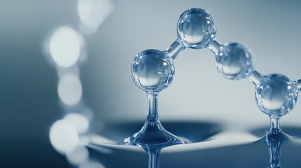 Close-Up View of Water Molecule with Reflections and Bubbles