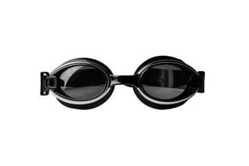 Black swimming goggles isolated on black background