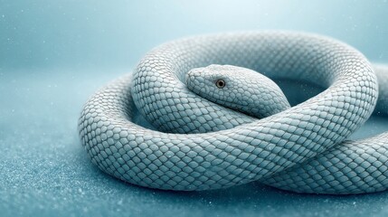 Albino Snake Coiled, Blue Serenity, Reptile Beauty