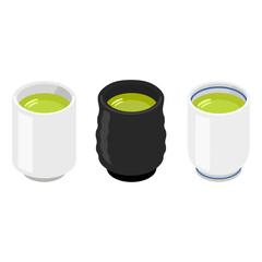 Flat Japanese Tea Cup Set - 3 Yunomi Vector Illustration