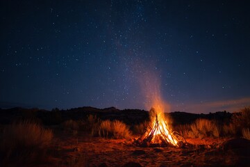 Campfire Under a Starry Night Sky