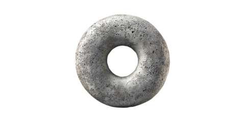 Concrete Donut Sculpture. Industrial Art And Design Element Isolated On Transparent Background