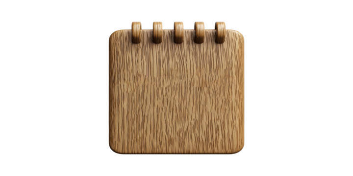 Wooden Spiral Notebook Icon. Symbol Of Natural Design And Eco-Friendly Stationery Isolated On Transparent Background