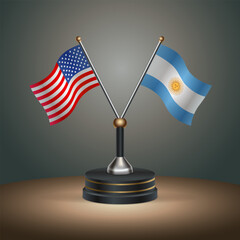 United States (USA) relations and Argentina table flag with gradient color background