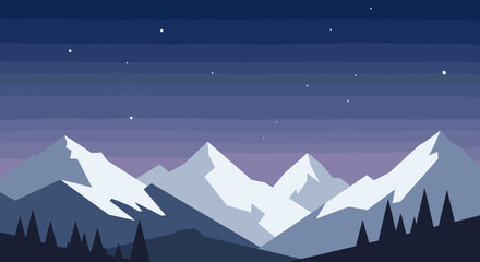 Obraz premium Tranquil night sky over snow-capped mountains with pine trees