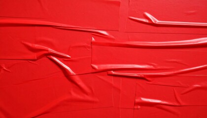 Red adhesive tape, wrinkled and layered