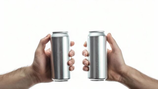 Two hands holding two cans of soda