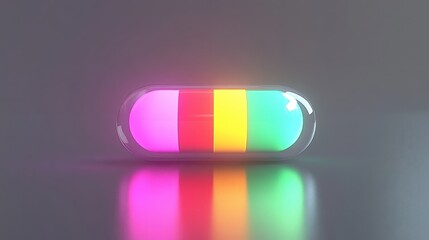 Colorful Capsule with Bright Layers Reflecting on Smooth Surface
