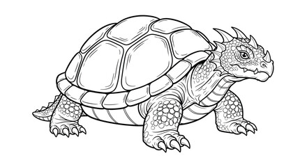 Fototapeta premium Dragon Turtle with Shell Detail Intricate Adult Coloring Page Mythology Fantasy Creature