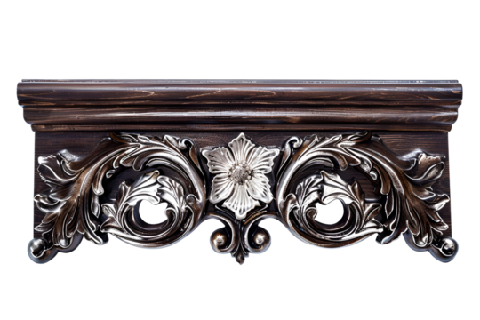 Ornate Wooden Shelf with Silver Leaf Accents