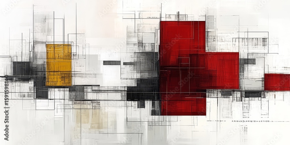 Poster dynamic abstraction and geometric composition with computer code vector diagram and bold colors.