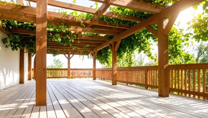 Wooden outdoor patio under pergola
