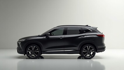 Dark gray suv profile shot in a  setting.