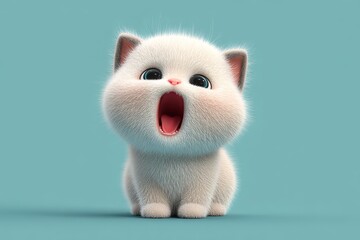 Obraz premium cute cartoon kitten with open mouth, isolated background