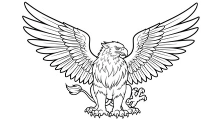 Obraz premium Majestic Griffin Outstretched Wings Detailed Adult Coloring Page Fantasy Mythology Powerful