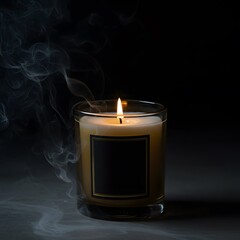 Lit Candle in Glass with Smoke Against Dark Background