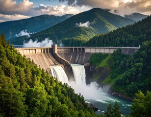 Majestic dam cascading over a valley
