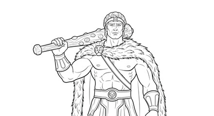 Hercules with Club Epic Hero Adult Coloring Page Greek Mythology Legendary Strength