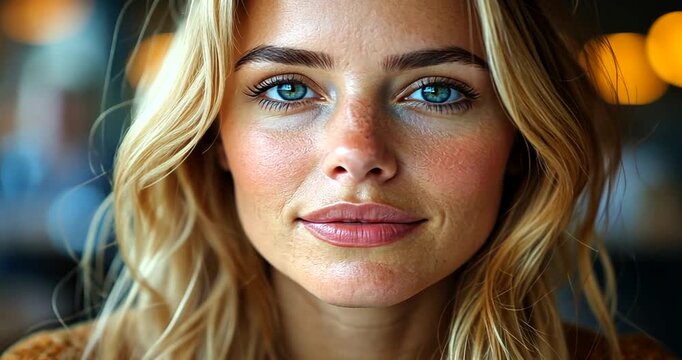 Close-up portrait of a smiling woman in a caf?