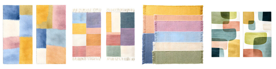 Fototapeta premium Abstract Patterned Pastel Rugs Isolated on White Background