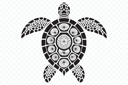 Detailed sea turtle vector art featuring complex geometric patterns for digital illustrations and print projects