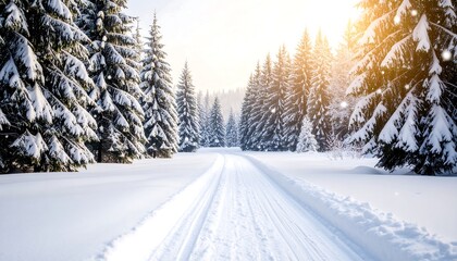 Obraz premium Snowy winter trail through a forest