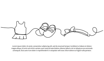 Continuous line design of baby accessories. Single line decorative element drawn on white.