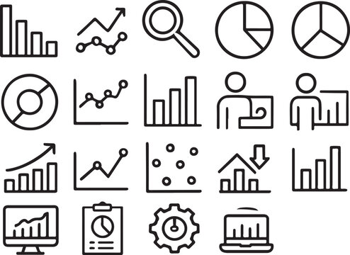 Business data analysis icons with charts and graphs