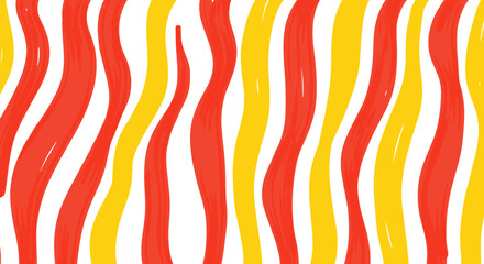 Colorful abstract wavy stripes in bold red and yellow pattern