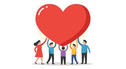 Diverse group lifting heart together in a minimalist style