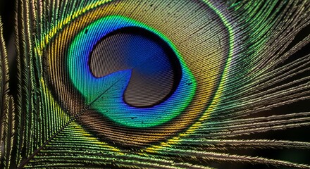 Obraz premium Close-Up of a Colorful Peacock Feather with Vibrant Patterns and Textures