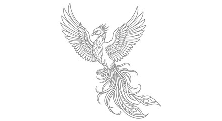 Fototapeta premium Majestic Phoenix Mid Flight Adult Coloring Page Mythical Bird Legend Artistry