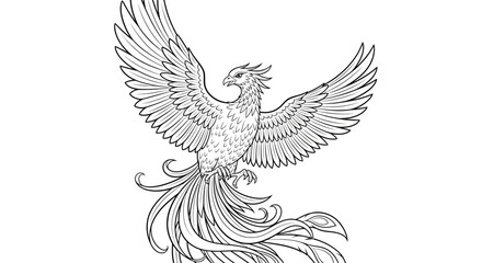 Obraz premium Phoenix in Mid Flight Majestic Bird Coloring Page for Adults Mythical Creature Art