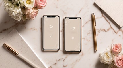 Elegant floral smartphone mockup on marble desk for romantic design and branding,National Matchmaker Day