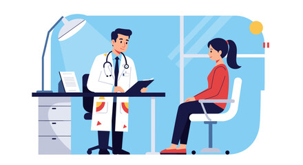 Doctor consultation scene with patient in a modern health clinic setting