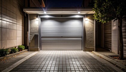 Night view of a modern garage