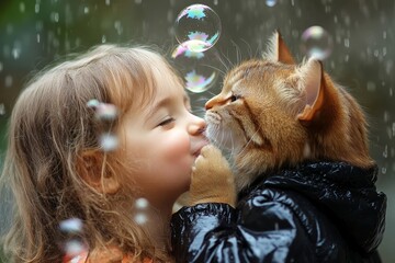 Small children playing with bubbles outdoors in the garden on a summer day, capturing the innocence and joy of childhood, Generative AI