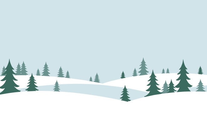 Minimalist winter landscape with snow-covered pine trees - Powered by Adobe