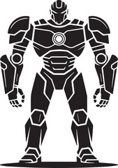 detailed sci-fi robot warrior vector in black and white featuring advanced mechanical armor plating for futuristic tech