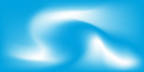 Beautiful clouds, abstract white and blue color gradient background with halftone effect, dot pattern. Vector mesh.
