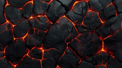 Cracked volcanic lava rock with glowing molten fissures creating intense natural texture surface, fiery cracks emit heat and energy in dramatic volcanic rock fissure landscape - Powered by Adobe