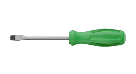 Green Flathead Screwdriver with Ergonomic Handle on Transparent Background