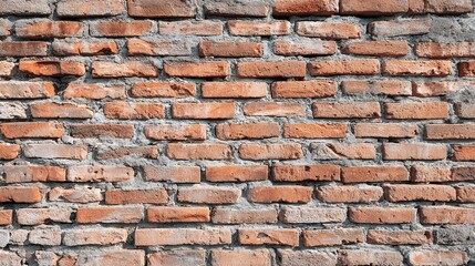 Obraz premium Old red brick wall background, texture. Empty space for text or design. Wide banner with copy space. Atmospheric