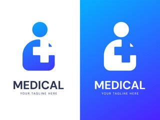 Medicare and Medical Health protection with overlapping Medical Cross in Personal symbol logo vector design concept. Modern Medical logotype for ui, Healthcare, Pharmacy, Hospital, medical technology.