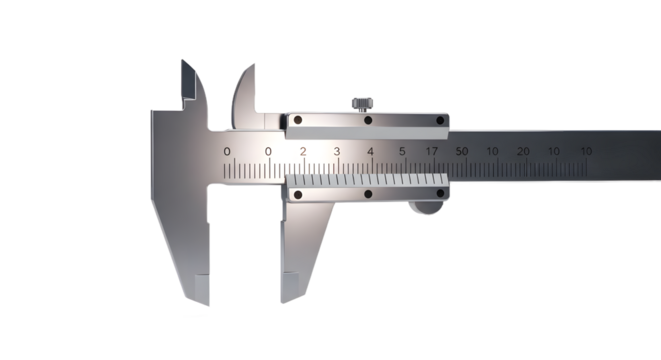 Metal Vernier Caliper Precision Measuring Instrument on Transparent Background - Powered by Adobe