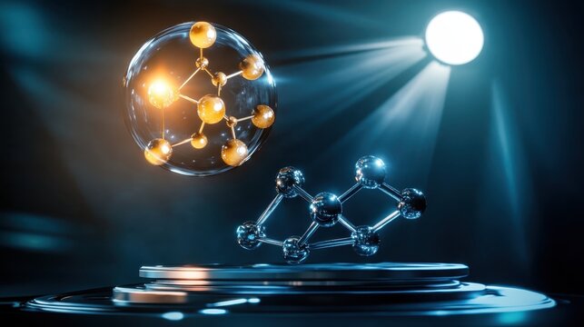 Stunning Molecular Structure with Light Effects and Reflections