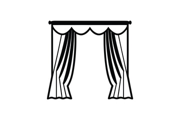 Elegant Window Curtains with Scalloped Valance and Rod Black and White Interior Design Element Silhouette black white silhouette draped curtains scalloped valance rod